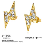 Cazador Lightning Stud Earrings for Men Stainless Steel Clear Zircon Waterproof Women's Earrings Trendy Couple Gifts Jewelry