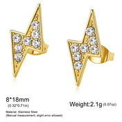Cazador Lightning Stud Earrings for Men Stainless Steel Clear Zircon Waterproof Women's Earrings Trendy Couple Gifts Jewelry