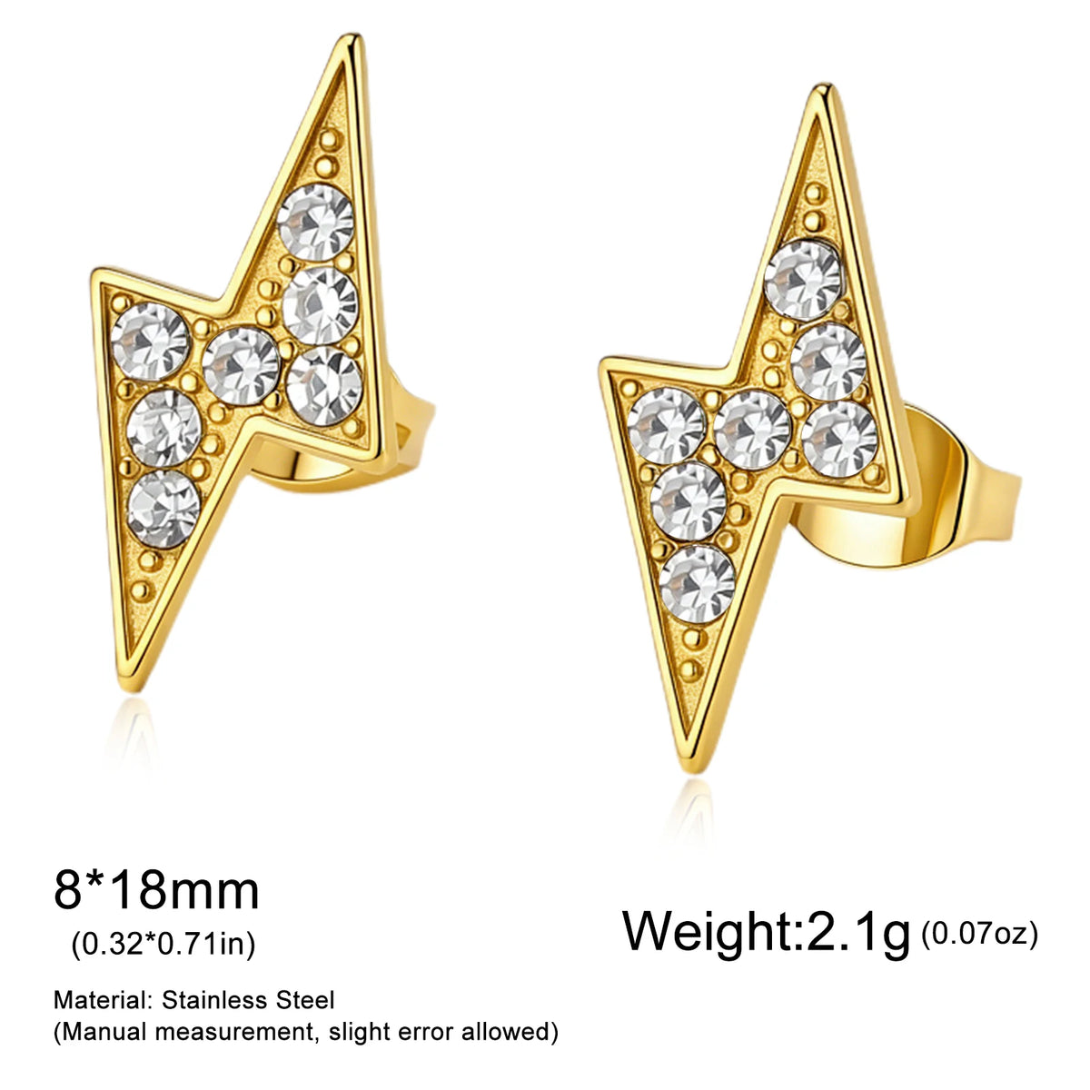 Cazador Lightning Stud Earrings for Men Stainless Steel Clear Zircon Waterproof Women's Earrings Trendy Couple Gifts Jewelry
