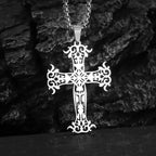 Catholic Jesus Cross Stainless Steel Pendant Necklace for Men Women Vintage Christian Prayer Jewelry