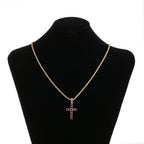 Two-Tone Iced Out Cross Pendant Red Zircon