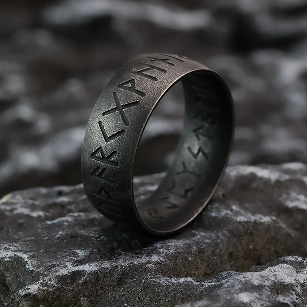 Viking Vegvisir Norse Runes Ring Antique Black — Stainless Steel
