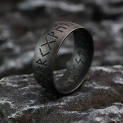 Men's Viking Runes Ring Stainless Steel Antique Black Vegvisir Talisman Norse Futhark Scandinavian Jewelry Punk Vintage Gift