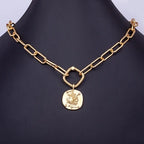 Nidin Hot Sale New Fashion Geometric Paperclip Link Chain Evil Eye Palm Shape Pendant Necklace For Women Men Jewelry