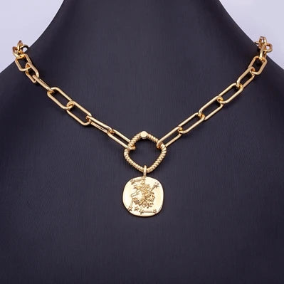 Nidin Hot Sale New Fashion Geometric Paperclip Link Chain Evil Eye Palm Shape Pendant Necklace For Women Men Jewelry