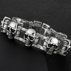 Men's Bike Chain Skull Bracelet Masculine Heavy Stainless Steel Skeleton Head Bracelets Party Accessories for Rapper