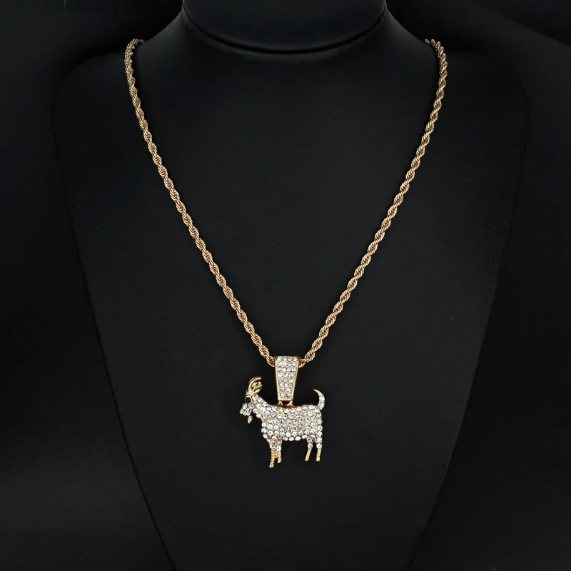 Fashion Gold Goat Pendant Necklace Hip Hop Tennis Chain Necklaces For Women Mens Gifts Motivation Jewelry