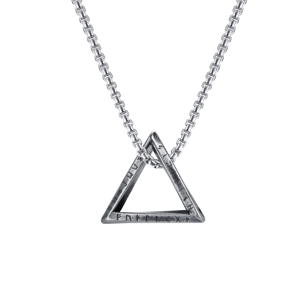 Vnox Norse Viking Pendant Necklaces, Men Twisted Stainless Steel Mobius Triangle Charm, Vegvisir Nordic Valknut