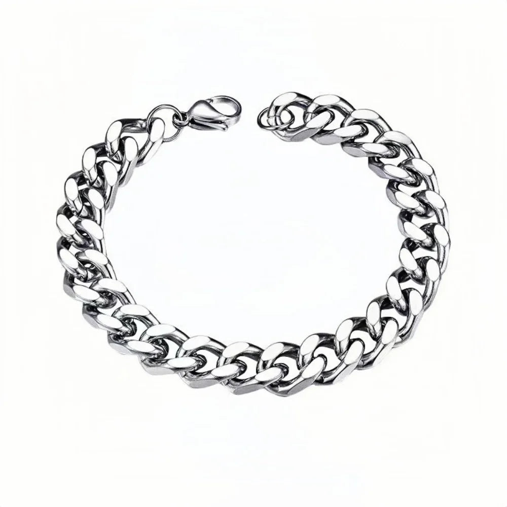 9mm Retro Stainless Steel Cuban Chain Bracelet Simple Silver Color Men Stainless Steel Jewelry Fashion Casual Wear