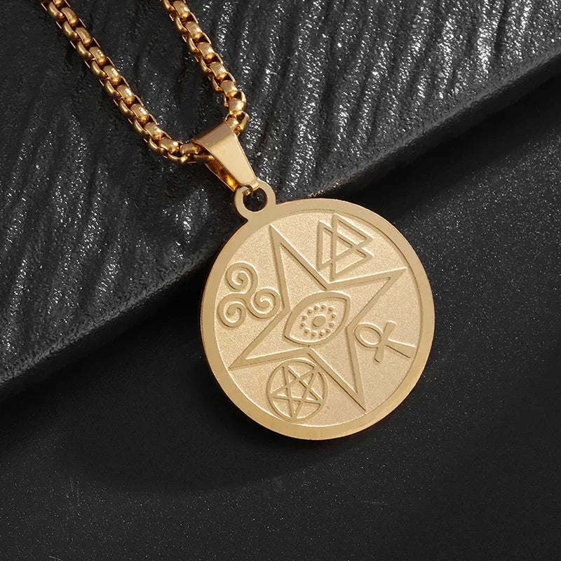 Stainless Steel Solomon Flower of Life Chakra Spirituality Necklace Archangel Sacred Geometry Metatron Pendant Jewelry Men Women