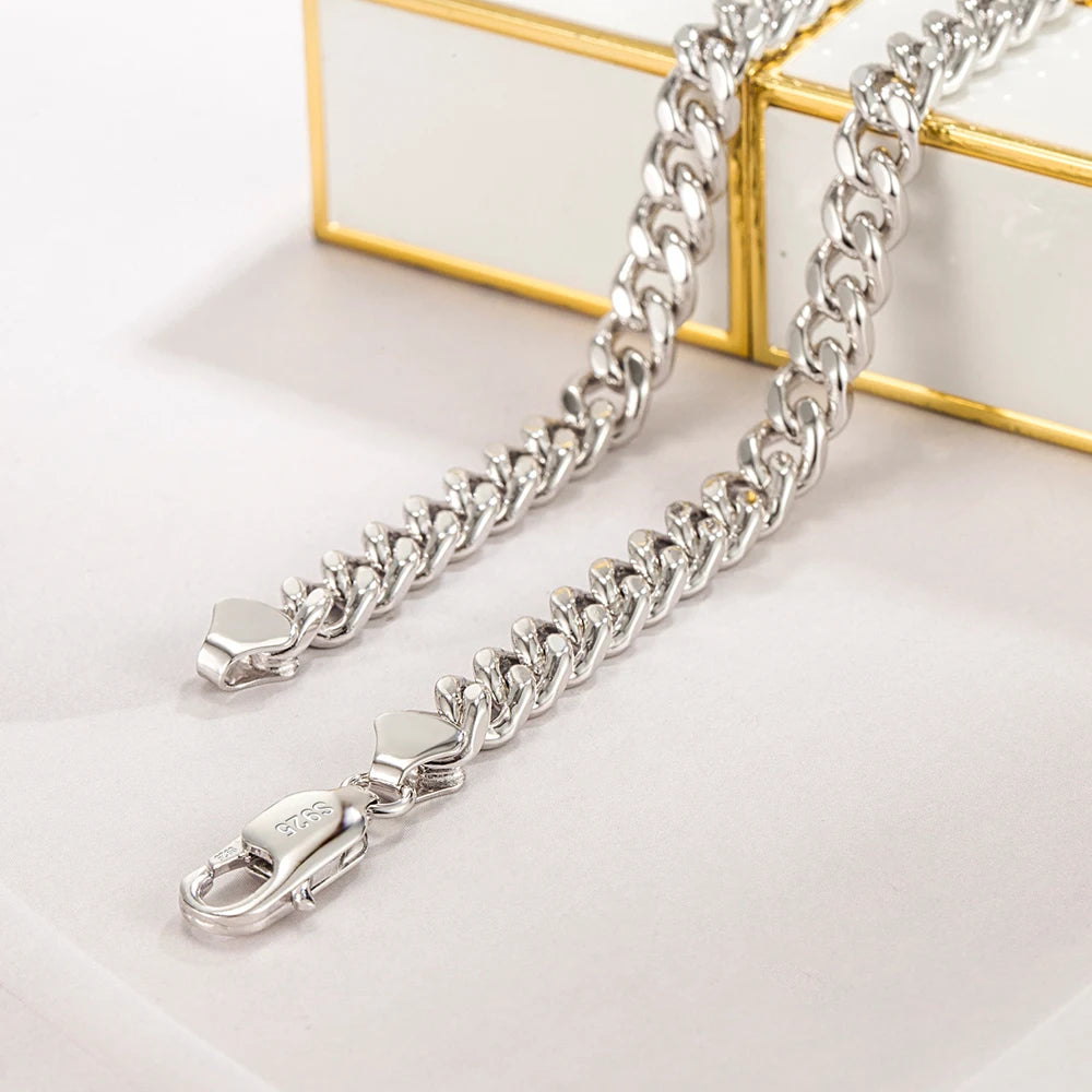 Original Simple Chain 6 mm 925 Sterling Silver Curb Cuban Chain Necklace For Men Male Neck Punk Birthday Party Jewelry