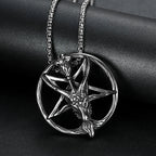 Gothic Vintage Pentagram Satanic Sheep Pendant Necklace For Men Punk Stainless Steel Biker Animal Necklaces Amulet