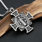 Vintage Stainless Steel Saint Benedict Exorcist Pendant Necklaces For Men Women Fashion Religious Amulet Jewelry