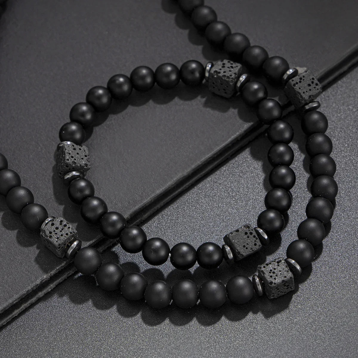 8mm Matte Black Stone Necklace for Men Jewelry Natural Onyx Square Lava Beads Necklaces Fashion Rosary Jewelry