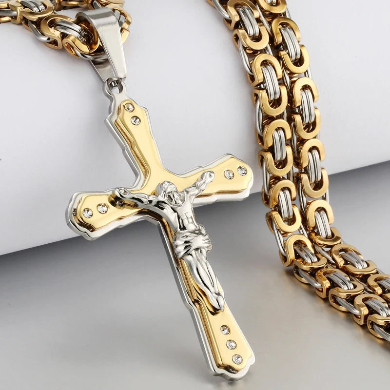 Ancient Crystal Jesus Christ Crucifix Necklace — Stainless Steel