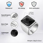 Simple Retro Black Cubic Glass Signet Ring for Men, Geometric Square Stainless Steel Ring, Fashion Punk Finger Jewelry size 7-12
