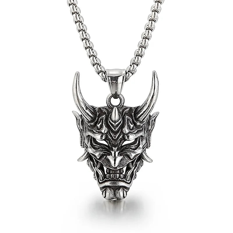 Japanese Hannya Mask Horn Men Necklaces Pendants Stainless Steel Chain Punk for Boyfriend Male Jewelry Creativity Gift Wholesale