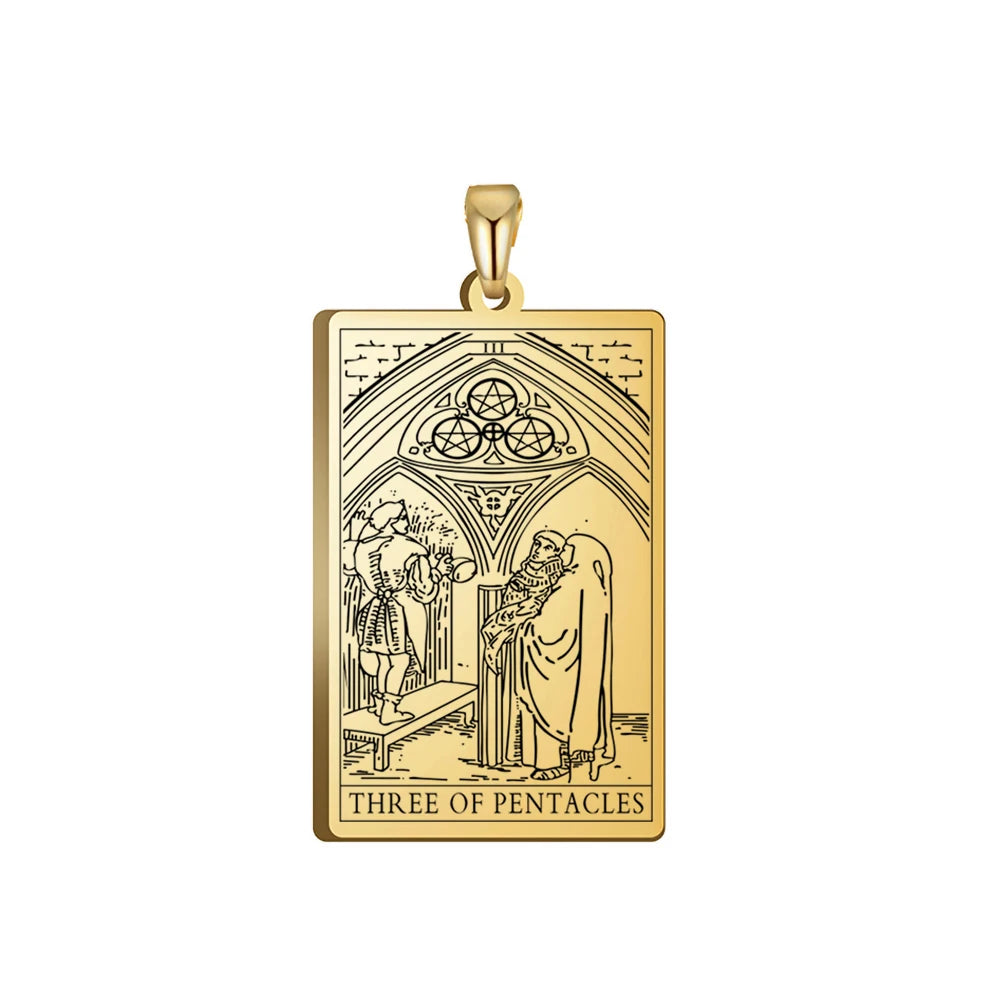 Dawapara Pentacles Tarot Card Pendant for Necklace Stainless Steel Golden Black Jewelry Accessories Charms Pendants