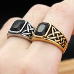 Viking Steel Ring Vintage Nordic Knot Rune Square