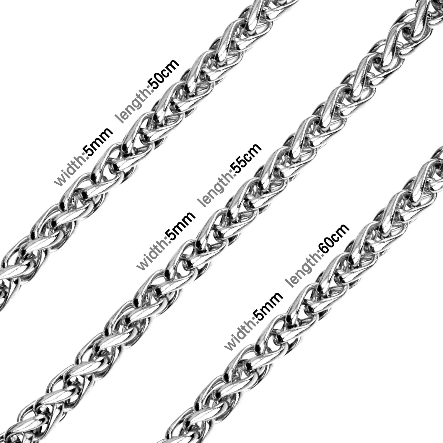 LUXUSTEEL Basic Punk Stainless Steel Chain Necklace For Women Men Cuban Figaro Braided Wheat Link Choker 5MM/7MM