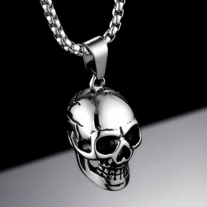 Silver Skull Pendant Necklace Stainless Steel Simple