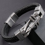 11MM Braided Leather Man Bracelet For Men Gold Color Stainless Steel Men's Charm Cross Bracelets Handmade Hand Bands