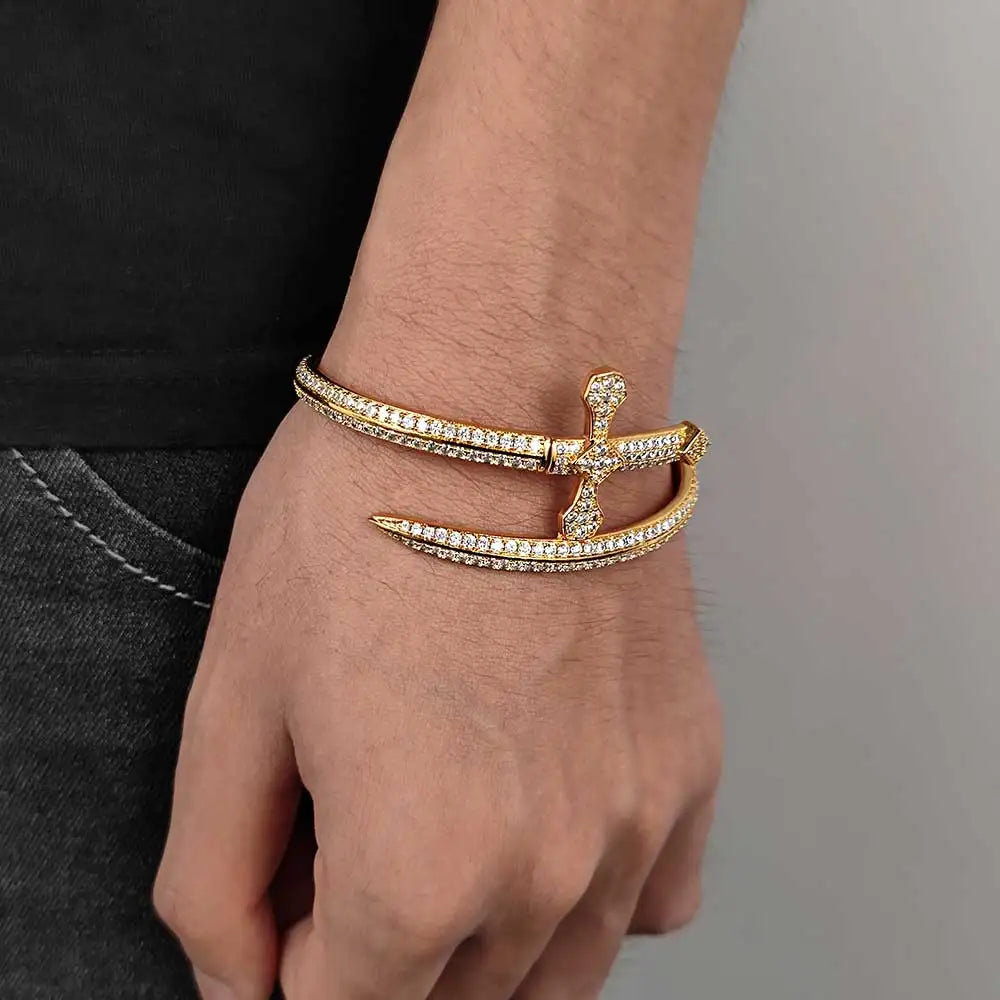 Iced Out Sword Bracelet Gold 18K