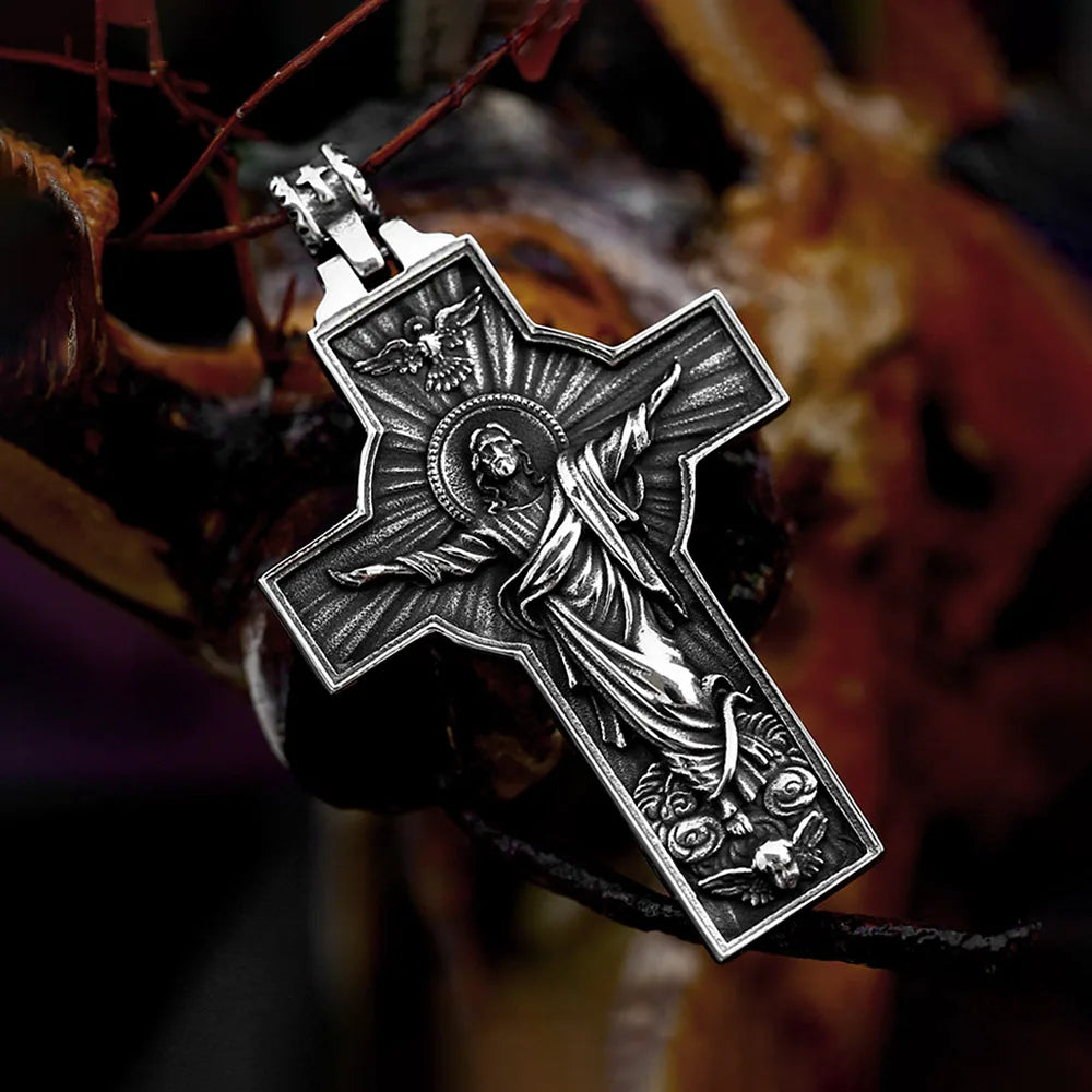 New Design 316L Stainless Steel Cross Jesus Pendant Necklace Unique Vintage Christian Fashion Male Amulet Jewelry Gift Wholesale