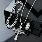 3PCS Cross Necklace Bracelet Ring Set — Two-Tone