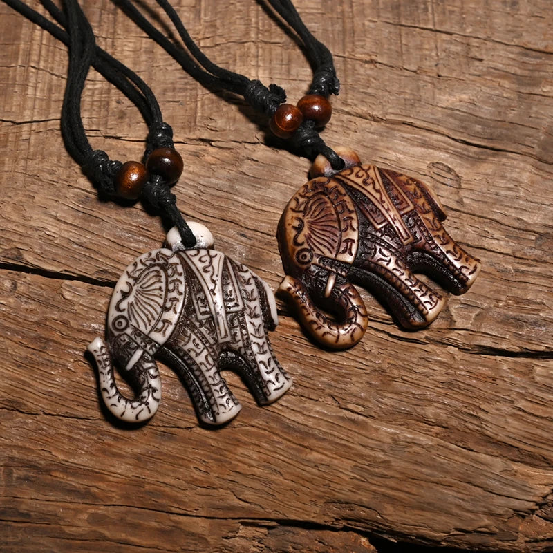 FX701 Elephant necklace Vintage pendant Man Choker Retro Africa Jewelry Tribal style Imitation Yak Bone necklace Amulet