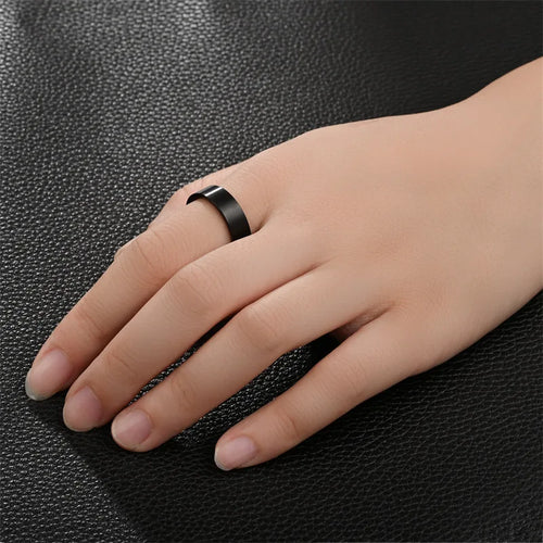 6mm Matte Classic Stainless Steel Flat Ring for Men Women Punk Vintage Simple  Gold Color Female Fashion Jewelry
