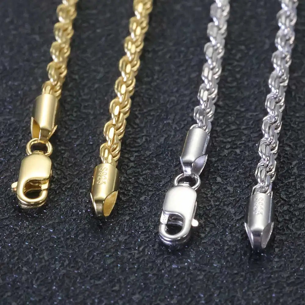 Two-Tone 925 Silver Rope Chain Necklace 3/5MM PVD