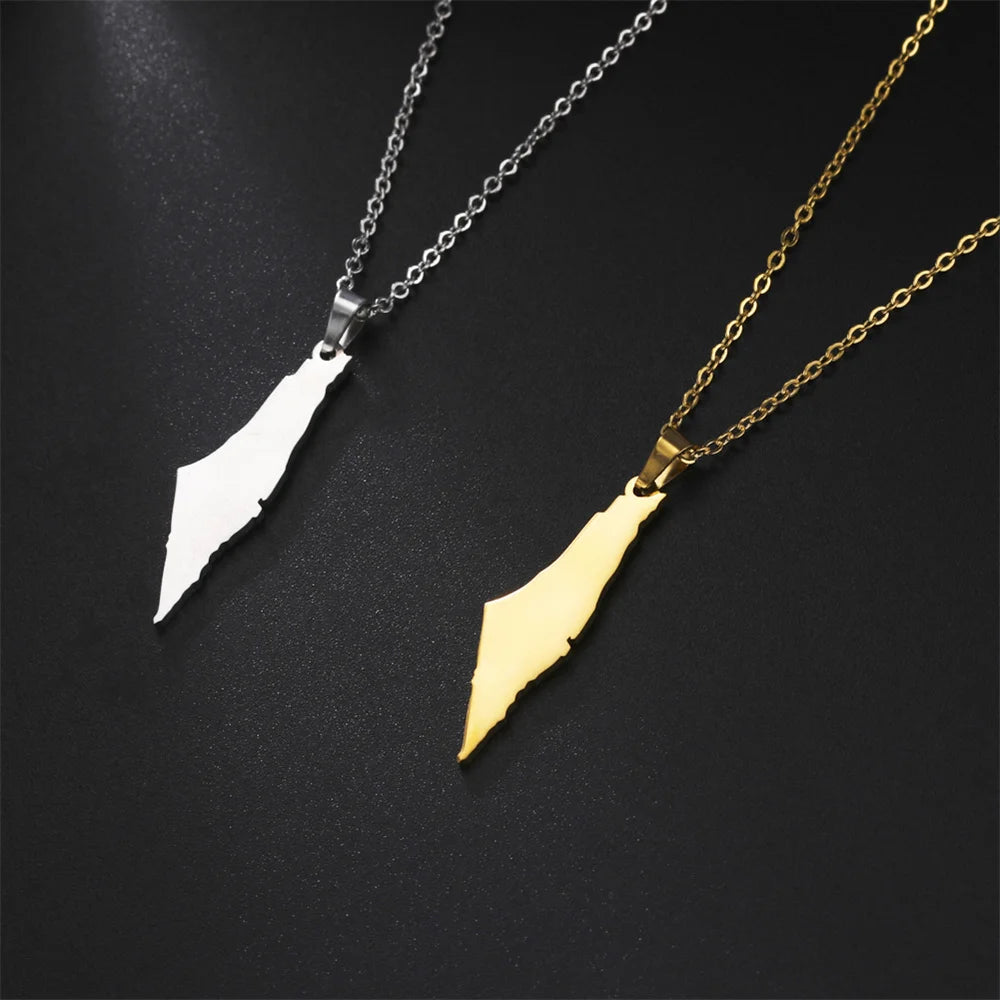 My Shape Palestine Arabic Pendant Necklaces for Women Men Country Geographic Charms Chain Choker Fashion Stainless Steel Jewelry