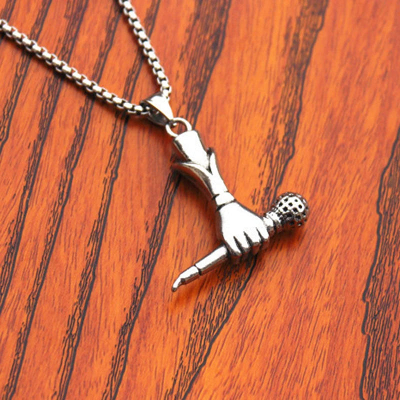 Silver Microphone Hand Pendant Necklace
