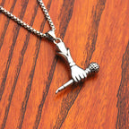 Silver Microphone Hand Pendant Necklace