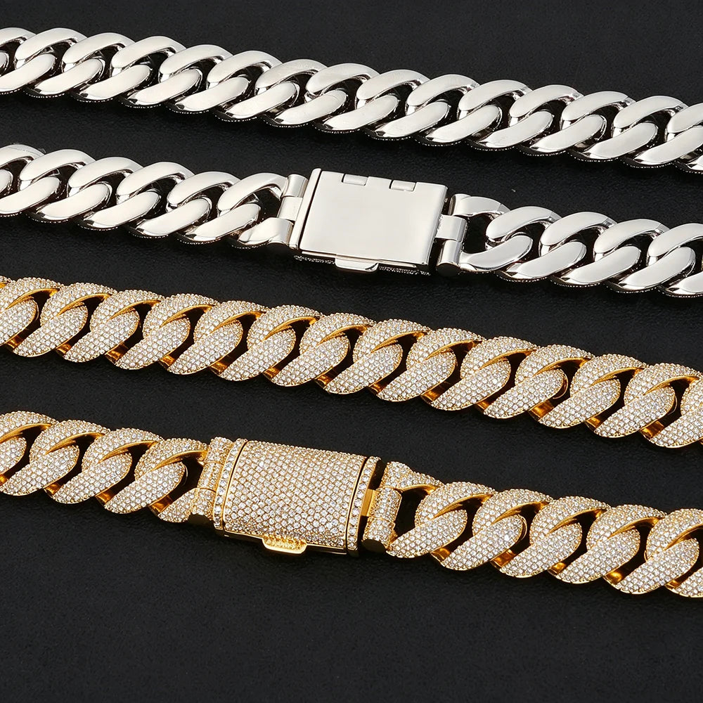 ESKEEM Customized Heavy Cuban Chain 22mm 5Rows Iced Out Cubic Cuban Link Chain Hiphop Necklace Bracelet Set Gift