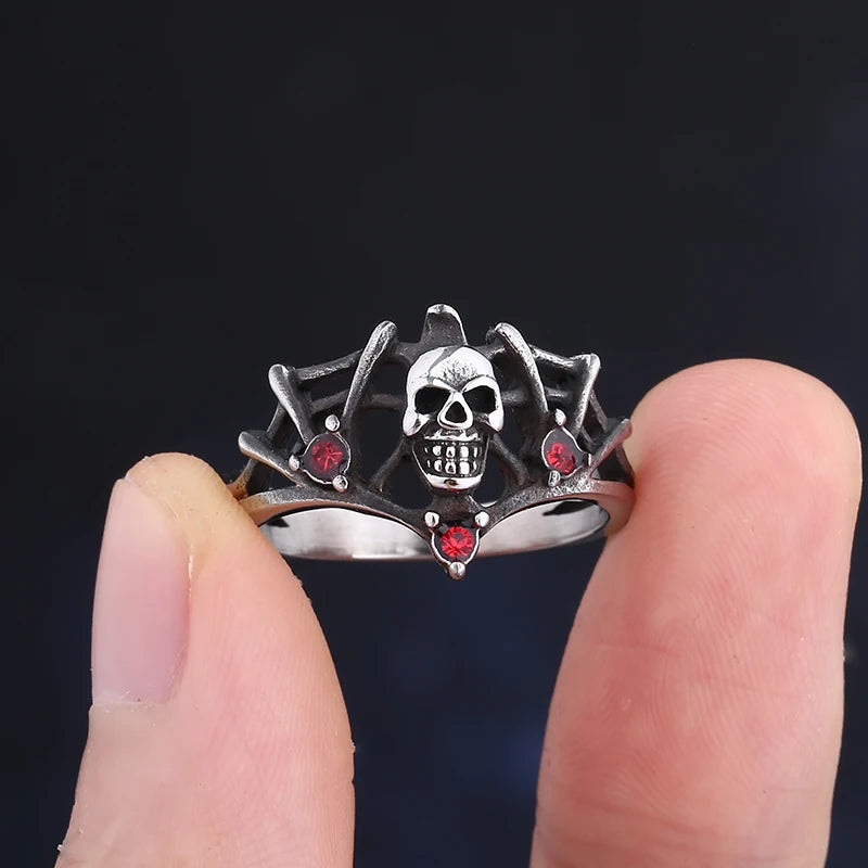 Gothic Skull Ring With Red Stone — Stainless Steel