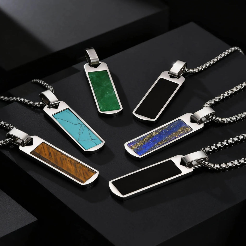 Natural Stone Healing Pendant — Stainless