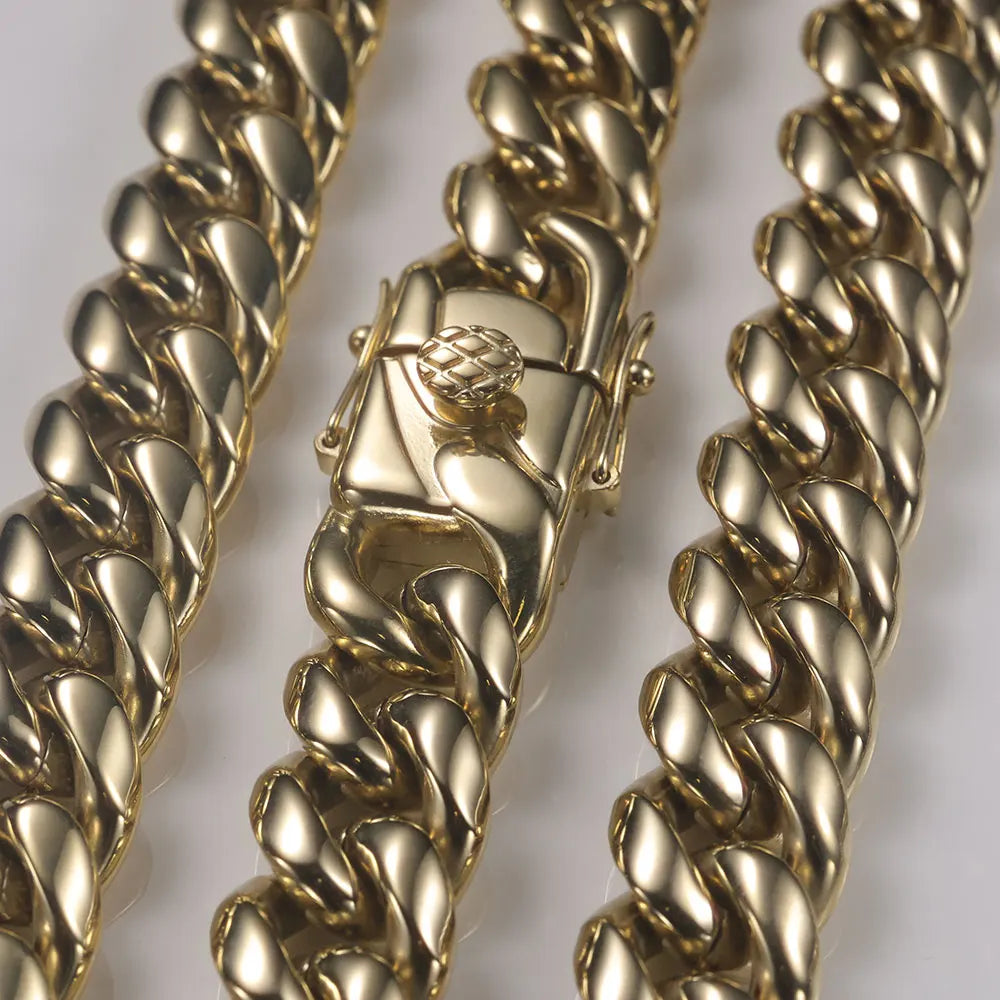 ESKEEM 14K Gold Plated 8mm 12mm Stainless Steel Cuban Chain Hip Hop PVD Plated Cuban Link Necklace For Men Women Party Gift