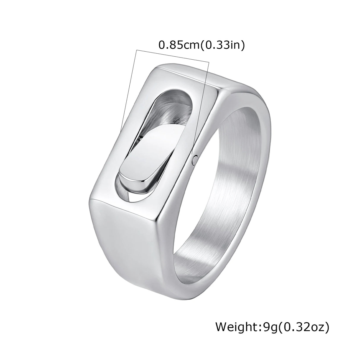 Classic Spinner Fidget Ring for Men, Stainless Steel Silver Color Polished Signet Ring, Fashion Cool Finger Jewelry Accessories