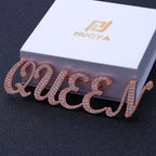 Iced Out Letter Name Pin Brooch Rose Gold