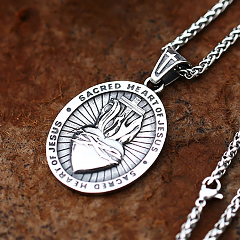 Sacred Heart Jesus Cross Pendant — Stainless
