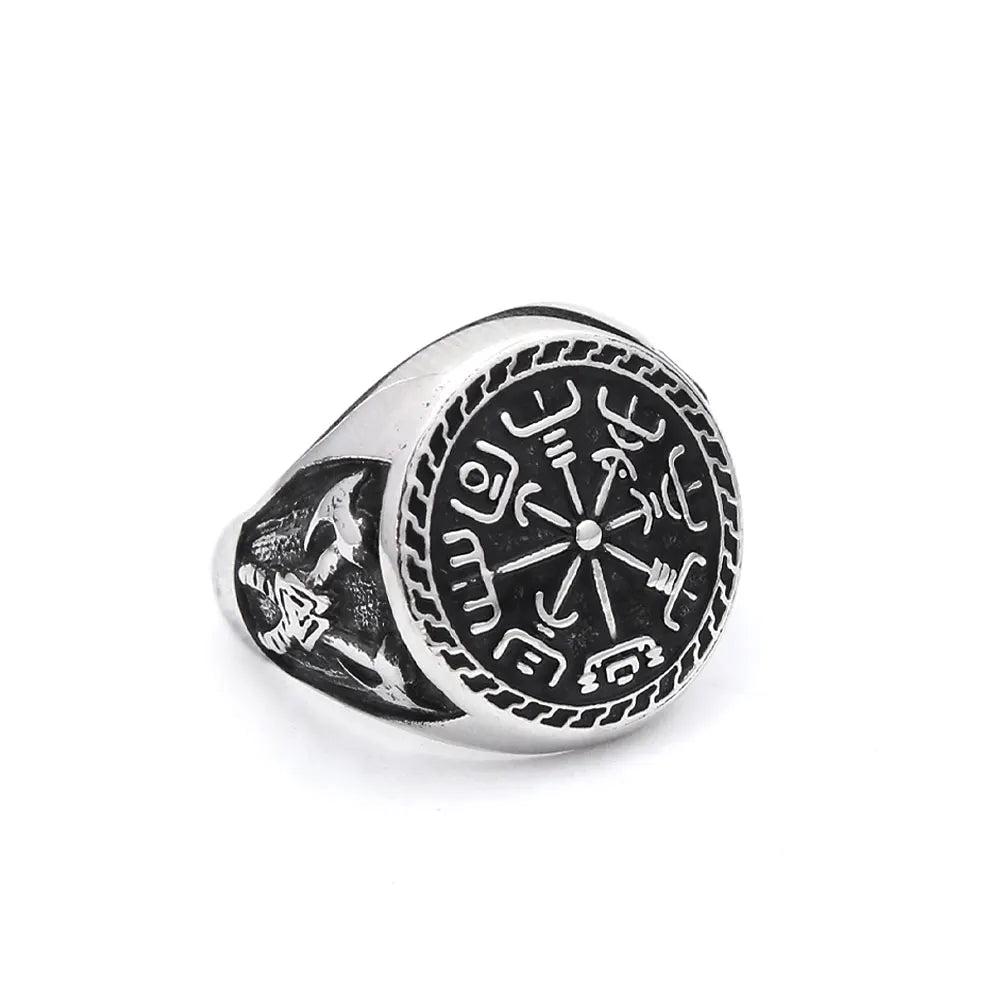 Viking Odin Compass Ring — Stainless Steel