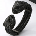 Gothic Elastic Double Lion Face Head Open Cuff Bangle Bracelet For Man Stainless Steel & Leather 12MM Twist Chain Mens