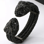 Gothic Elastic Double Lion Face Head Open Cuff Bangle Bracelet For Man Stainless Steel & Leather 12MM Twist Chain Mens