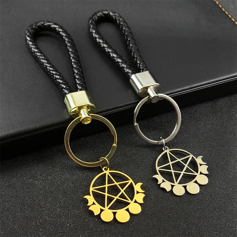 Star Key Gold Pendant Goth Witchcraft Satan Pentagram