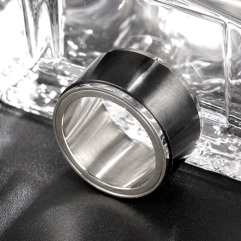 Black Silver Spinner Ring Stainless Steel Anti-Stress