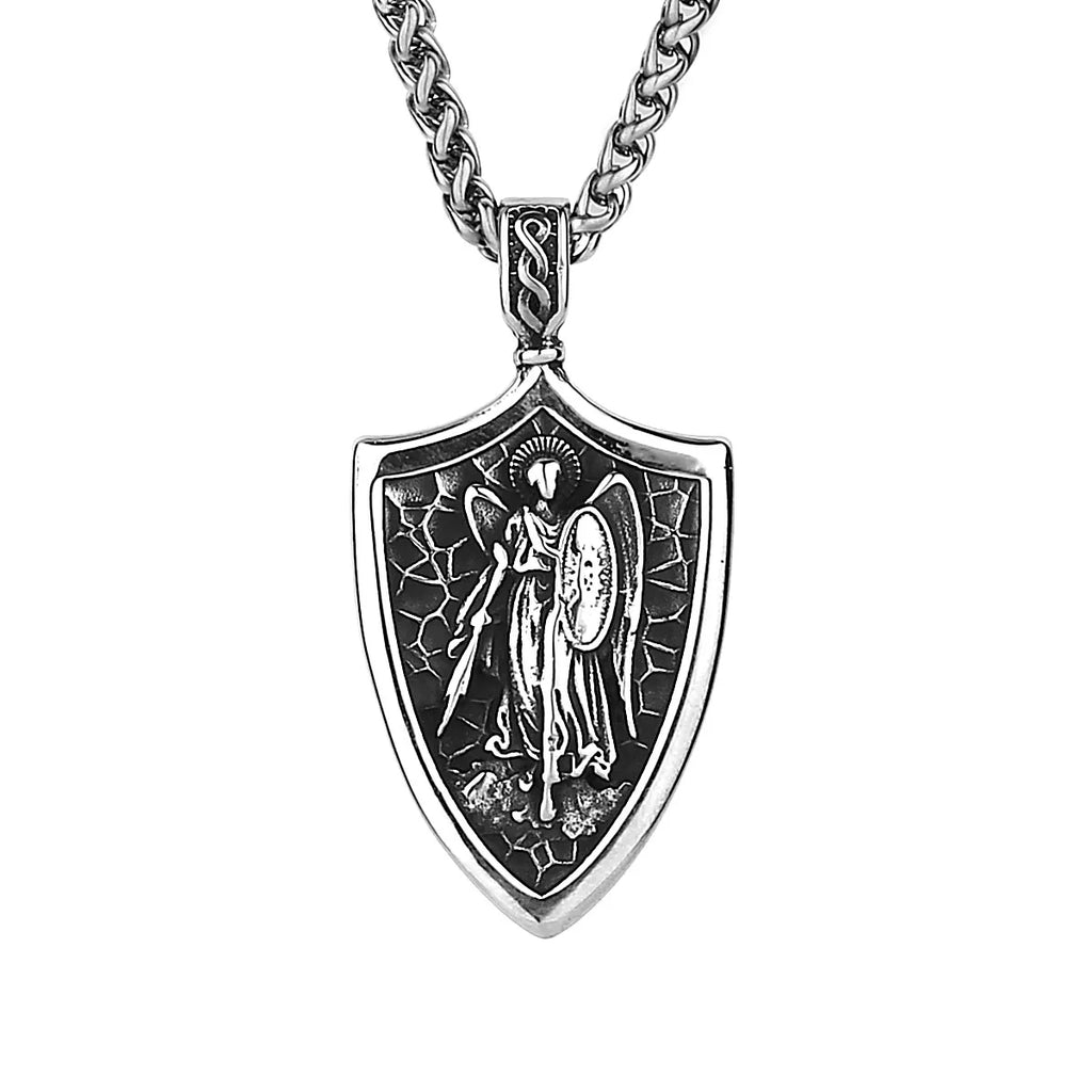 Angel Shield Fashion Archangel Michael Amulet Stainless Steel Pendant Cross Wing Pendant Necklace Gift Wholesale