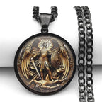 SAINT MICHAEL PROTECT US Archangel Stainless Steel Round Glass Medal Pendant Necklace for Women Men Gold Color Chain