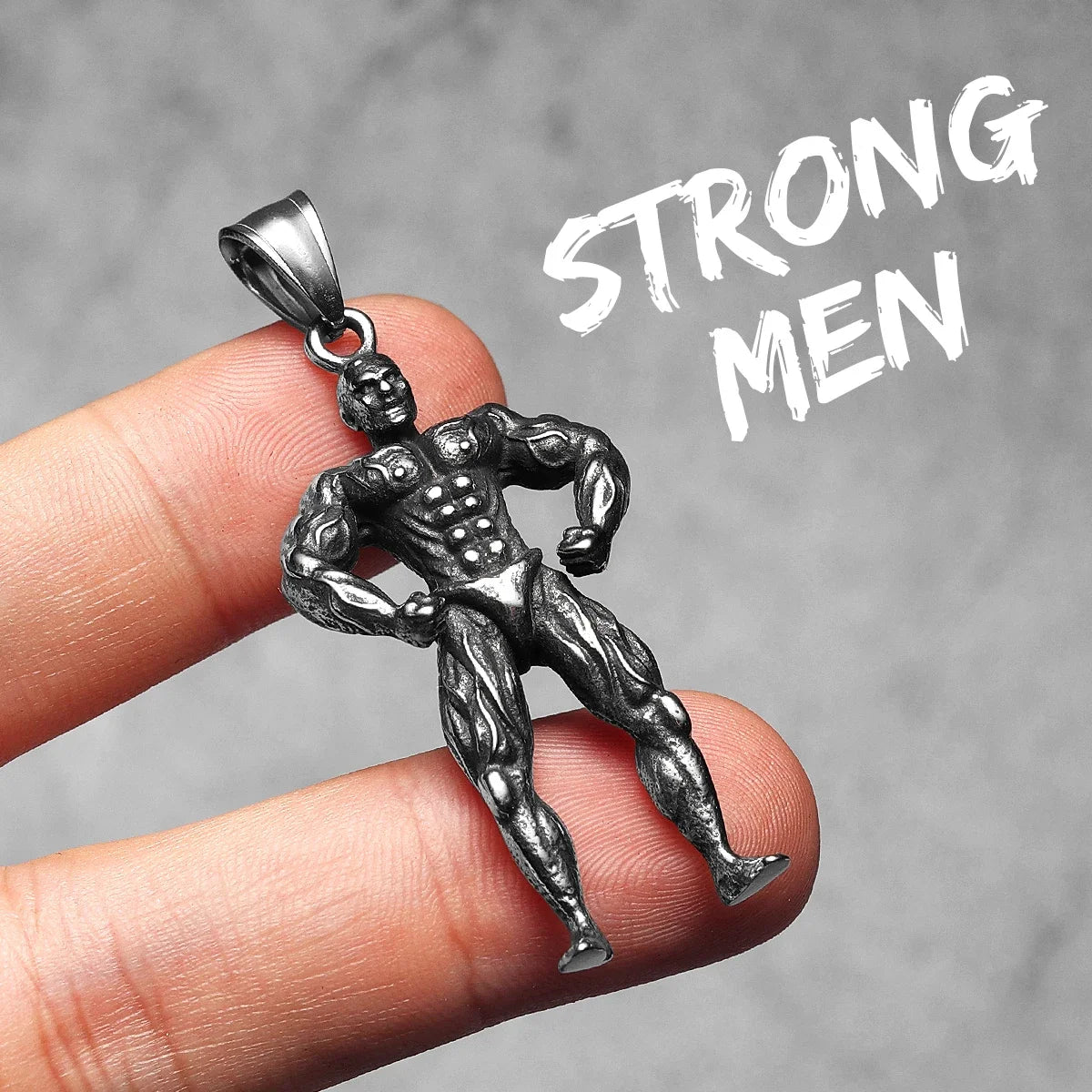 Bodybuilder Muscle Man Pendant Necklace — Stainless Steel